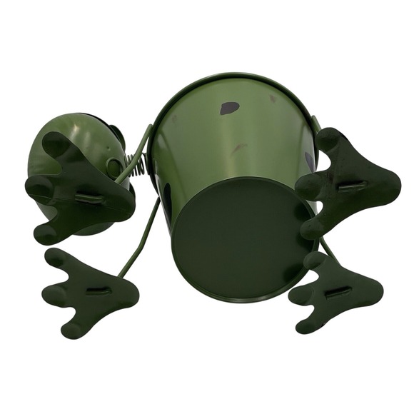 Cute Metal Planter Green‎ Frog W/Spots Wobbly Spring Head Big Eyes Removable Pot - Picture 6 of 9